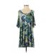 Veronica M. Casual Dress - Shift Scoop Neck 3/4 sleeves: Teal Floral Dresses - Women's Size X-Small