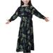 Leesechin Girls Dresses Clearance Muslim Long Dress Middle Big Long Sleeve Round Neck Lace Print Dress