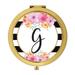 Koyal Wholesale Compact Mirror Bridesmaid s Wedding Gift Gold Monogram Letter G Modern Black White Stripes 1-Pack