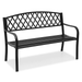 Magshion 50 Garden Bench Patio Park Bench Cast Iron Frame Porch Bench Outdoor Yard Bench with Grid Pattern and Armrests for Lawn Deck Path Backyard Entryway Clearance Black