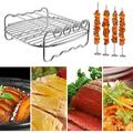 Air Fryer Rack for Double Basket Air Fryers Stainless Steel Multi-Layer Rack Grill Rack Multi-purpose Double Layer Rack with 4 Skewers Dehydrator Rack Nonstick AirFryer Accessory 8 in