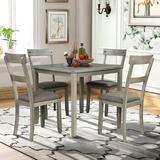 Lowestbest Industrial 5-Piece Dining Table Sets Wooden Kitchen Table and 4 Chairs for Dining Room Kitchen Restaurant Light Grey