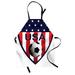 USA Apron National Team Themed Soccer Emblem Design Stars and Vertical Stripes Unisex Kitchen Bib with Adjustable Neck for Cooking Gardening Adult Size Vermilion Blue and White by Ambesonne