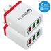 2-Pack URUS USB Wall Charger 30W 3-Ports with Quick Charge 3.0 Wall Charger Adapter Fast Charging for Samsung Galaxy S23/S22/S21/S20/S10/S9/S8 Ultra iPhone 14/13/12/11 Pro Mini X/Xs White/Red