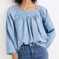 Madewell Tops | Madewell Lightweight Denim Top - Flowy, Square Neck, Wide Sleeves Sz Small - Nwt | Color: Blue | Size: S