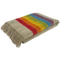 Bronte Moon Bronte Rainbow Stripe Beige With Multi Colour Stripes Luxury 100% Pure New Shetland Wool Blanket Throw NHS Pride