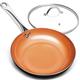 MICHELANGELO 8 Inch Frying Pan Nonstick, Copper Frying Pan with Lid, Small Frying Pan with Ceramic Coating, Nonstick Frying Pan 8 Inch, Small Copper Skillet, Small Fry Pan - 8 Inch