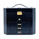 Time Resistance Leather Jewelry Box | Full Grain Leather Jewellery Organizer | Navy Blue Accessories Storage Key Lock Box for Women (Blue)