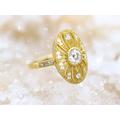 14K Yellow Gold Vintage Antique Ring, Art Deco Engagement Anniversary Diamonds Accents