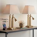 Possini Euro Deacon 26" Brass Gooseneck USB and Outlet Lamps Set of 2