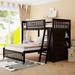 Wooden Twin Over Full Bunk Bed With 6 Drawers & Flexible Shelves, Bottom Bed With Wheels