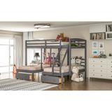 Full over Twin & Twin Triple Bunk Bed with 2 Drawers & Built-in Middle Drawer, Solid Wood Bedframe w/Guardrail for Kids Bedroom