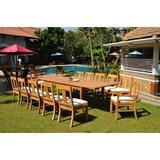 Grade-A Teak Dining Set: 12 Seater 13 Pc: 122 Atnas Double Extension Rectangle Table And 12 Osborne Chairs (2 Arm & 10 Armless Chairs) WholesaleTeak #WMDSWVm