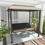 Hokku Designs Adelicia Porch Swing w/ Canopy Outdoor Cover Wicker/Rattan | 88.58 H x 84.65 W x 66.93 D in | Wayfair