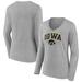 Women's Fanatics Branded Gray Iowa Hawkeyes Campus Long Sleeve V-Neck T-Shirt
