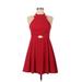 BCBGeneration Casual Dress - A-Line Halter Sleeveless: Red Print Dresses - Women's Size 4