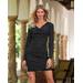 Boston Proper - Black - Metallic Bead Embellished Cowl-Neck Mesh Sheath Dress - XXS