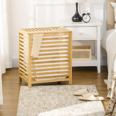 HOMCOM Bamboo Laundry Hamper with Lid and Removable Liner Bag