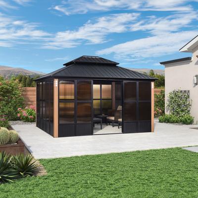 PURPLE LEAF Double Top Outdoor Sunroom Screen House Patio Hardtop Gazebo