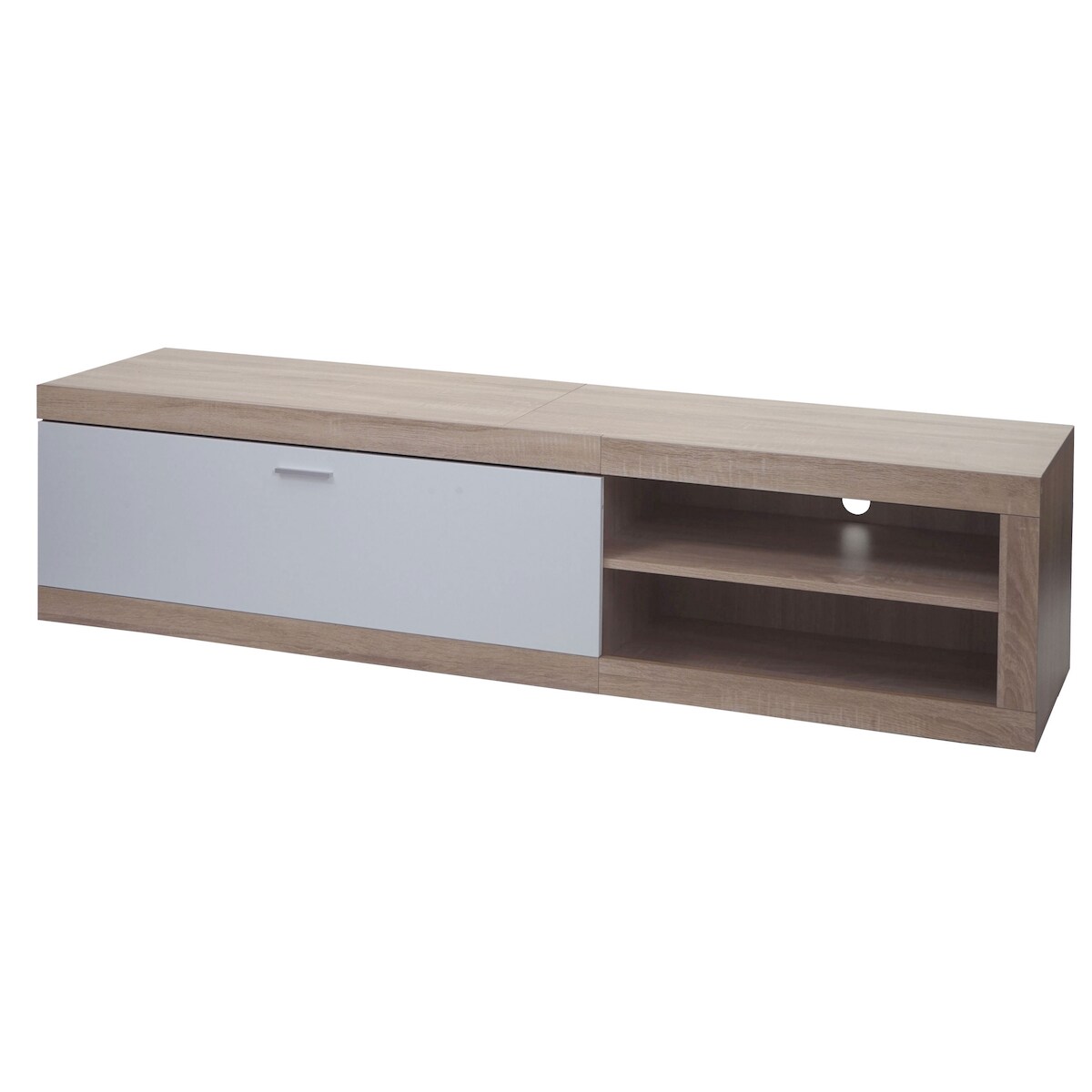 Mendler TV-Rack HWC-L33, TV-Board Fernsehtisch Lowboard TV-Schrank Kommode, Holz 43x180x41cm Staufach, Eiche-Optik, weiß Image