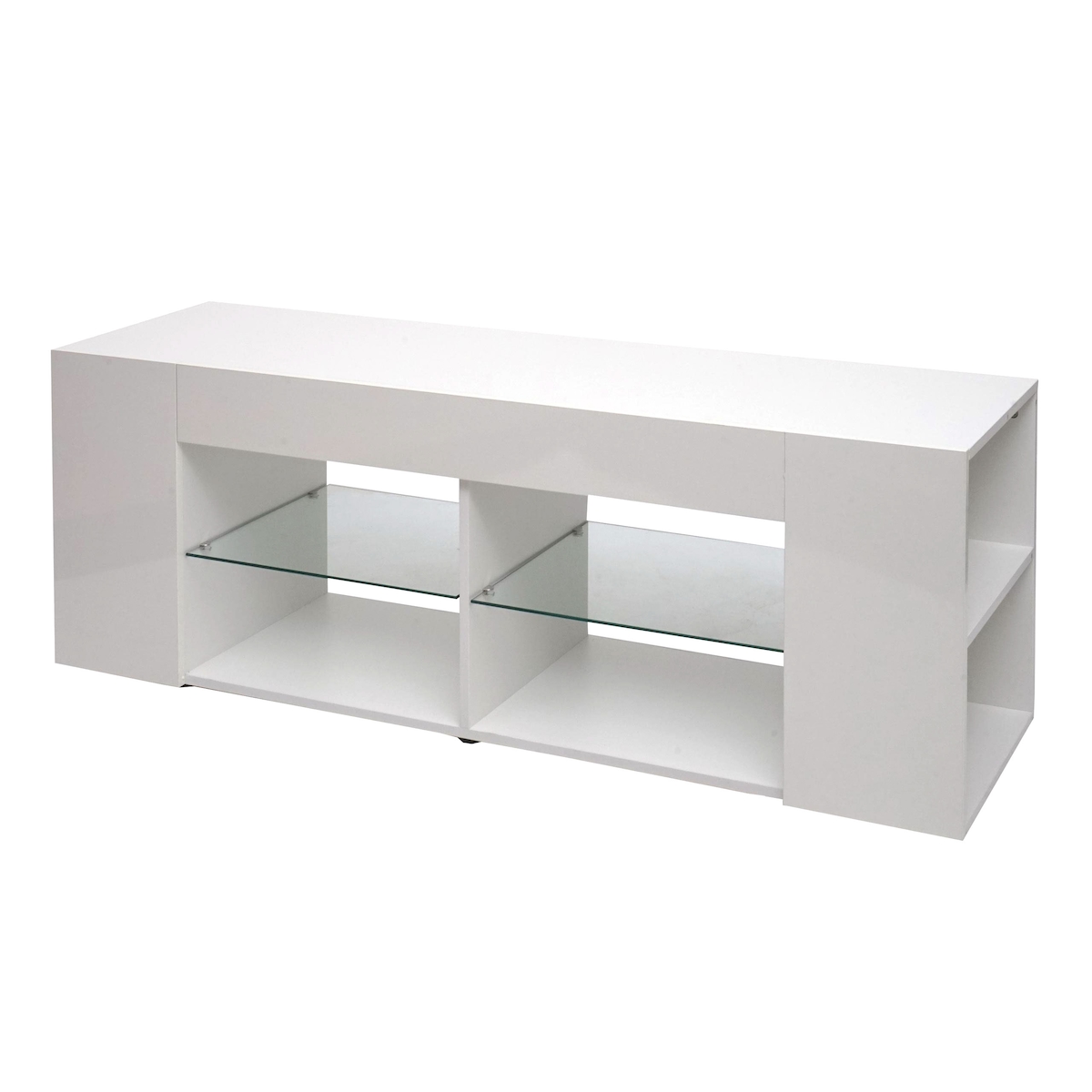 Mendler TV-Rack HWC-L36, TV-Board Fernsehtisch Lowboard TV-Schrank Kommode, Holz 50x144x40cm Staufach, hochglanz weiß Image