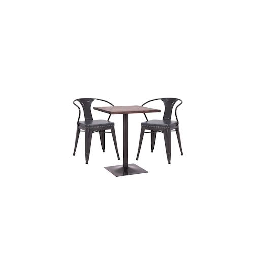 Set Bistrotisch 2x Esszimmerstuhl HWC-H10d, Stuhl Tisch Küchenstuhl Gastronomie FSC ~ schwarz-grau, Tisch dunkelbraun