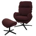 Mendler Relaxsessel + Hocker HWC-L12, Fernsehsessel Sessel Schaukelstuhl Wippfunktion, drehbar, Metall Stoff/Textil ~ bordeaux