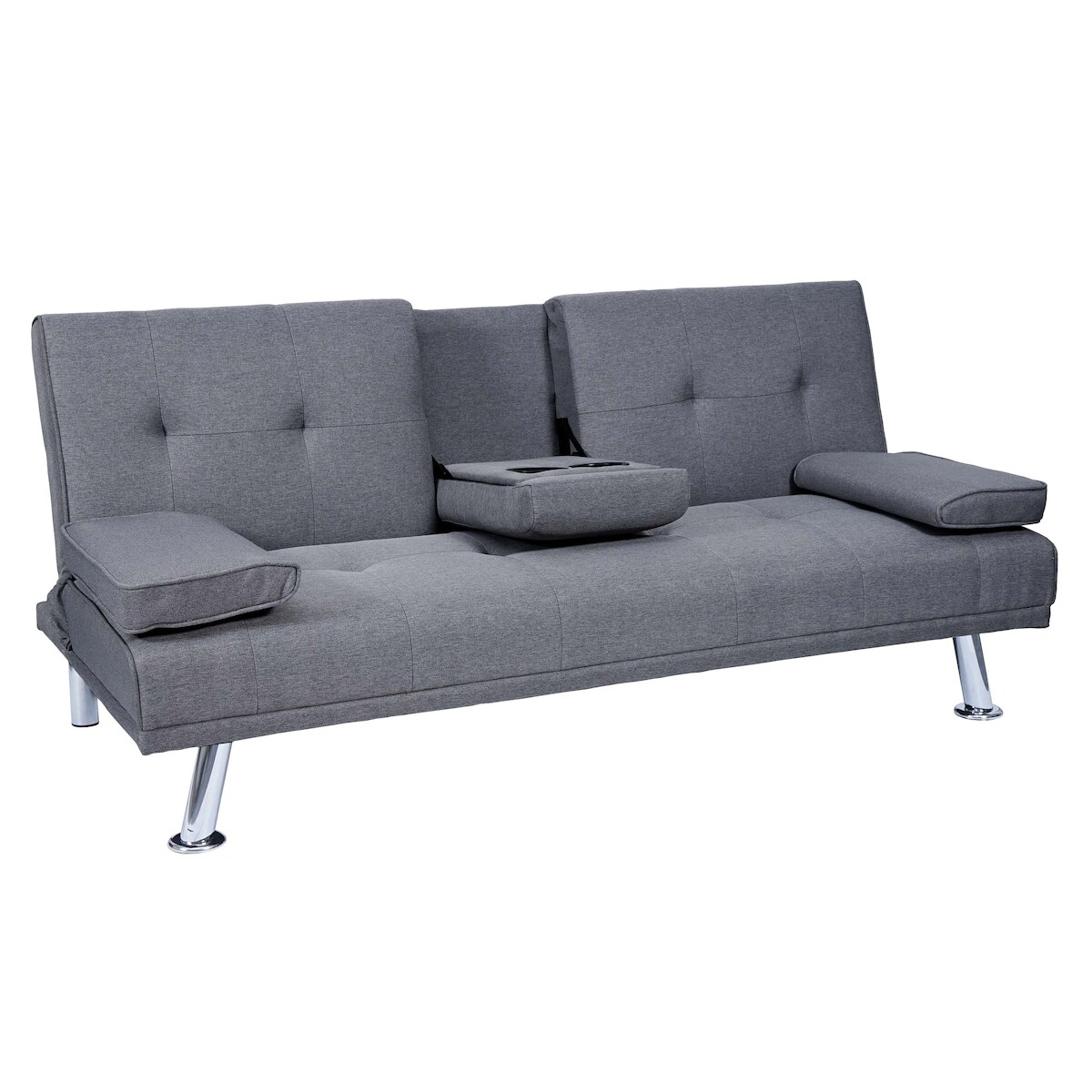 Mendler 3er-Sofa HWC-F60, Couch Schlafsofa Gästebett, Tassenhalter verstellbar 97x166cm ~ Textil, dunkelgrau Image