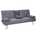 3er-Sofa HWC-F60, Couch Schlafsofa Gästebett, Tassenhalter verstellbar 97x166cm ~ Textil, dunkelgrau