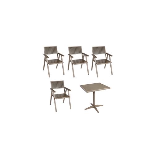 4er-Set Gartenstuhl+Gartentisch HWC-J95, Stuhl Tisch, Gastro Outdoor-Beschichtung, Alu Polywood ~ champagner, grau