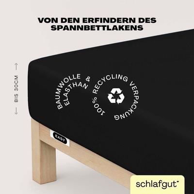 Spannbettlaken SCHLAFGUT "EASY Jersey Elasthan", schwarz (off, schwarz), B:140-160cm L:200-220cm, Jersey, Obermaterial: 95% Baumwolle, 5% Elasthan, Laken, MADE IN GREEN by OEKO-TEX Image