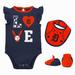 Newborn & Infant Navy/Orange Detroit Tigers Three-Piece Love of Baseball Bib Bodysuit Booties Set