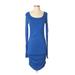 Express Casual Dress Scoop Neck Long sleeves: Blue Print Dresses - Women's Size Small Petite