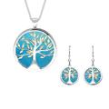 Sterling Silver Yellow Gold Plated Turquoise Large Round Tree of Life Two Piece Set