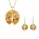 9ct Yellow Gold Amber Large Round Tree of Life Two Piece Set