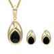 9ct Yellow Gold Whitby Jet Pear Celtic Two Piece Set