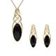 9ct Yellow Gold Whitby Jet Marquise Pierced Long Two Piece Set