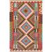 Geometric Kilim Rug Reversible Hand-Woven Foyer Wool Carpet - 3'2"x 5'0"