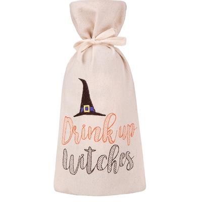 Drink Up Witches Halloween Embroidered Cloth Wine Gift Bag - Multi