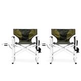 2-Piece Set Padded Folding Outdoor Camping Chair with Side Table & Storage Pockets, Portable Chair for Camping, Picnic & Fishing