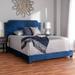 Full Size Velvet Nailhead Upholstered Bed Navy