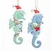Whimsical Blue Green Seahorses in Santa Hat Christmas Holiday Ornaments Set of 2 - Blue,Green
