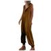JWZUY Oversize Women s Onesies Button Up Jumpsuit Casual Loose Sleeveless V Neck Hooded Rompers With Kangroo Pockets Brown S