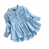 Toddler Girls Kid Baby Denim Ruched Long Sleeve T-Shirt Tops Blouse Clothing