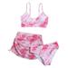 Girls Swimsuits Size 140/M Summer Cute Crisscross Dyeing Printing Floral Print Three Piece Pink Girls Bathing Suits