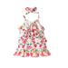 Wassery Baby Girls Dress Floral Print Ruffle Dress Sleeveless Sling Square Neck A-line Dress + Headband 3-24 Months Infant Girls Summer Clothes Set