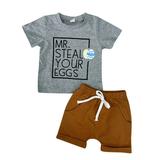 Rovga Boys 2 Piece Outfit Easter Short Sleeve Clothing Letter Eggs Prints Tops Shorts Outfits Grey Boy Outfits