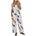 Dyegold Jumpsuits for Women Casual Jumpsuit Rompers for Women Feather Print Loose Fashion Comfy Summer Playsuit Overalls Sleeveless Square Neck Rompers