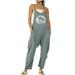 JWZUY Women s Summer Casual Jumpsuits V Neck Sleeveless One Piece Pants Romper with Pockets Gray M