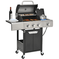 HighSound 3 Burner Propane Gas Grill 37150 BTUs Stainless Steel Patio Garden Barbecue Grill with 2 Foldable Side Burner & Thermometer Perfect for Camping Outdoor Cooking Silver & Black